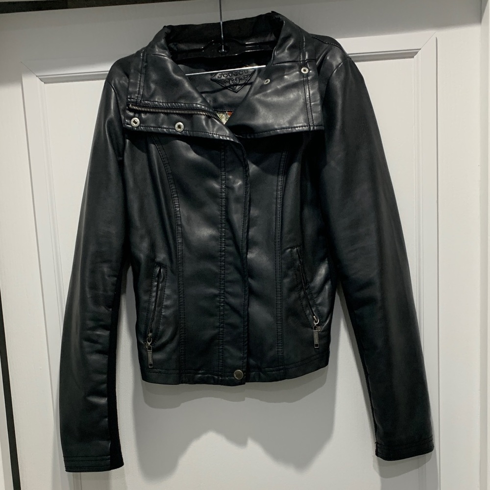 Jou Jou faux black leather jacket size small.